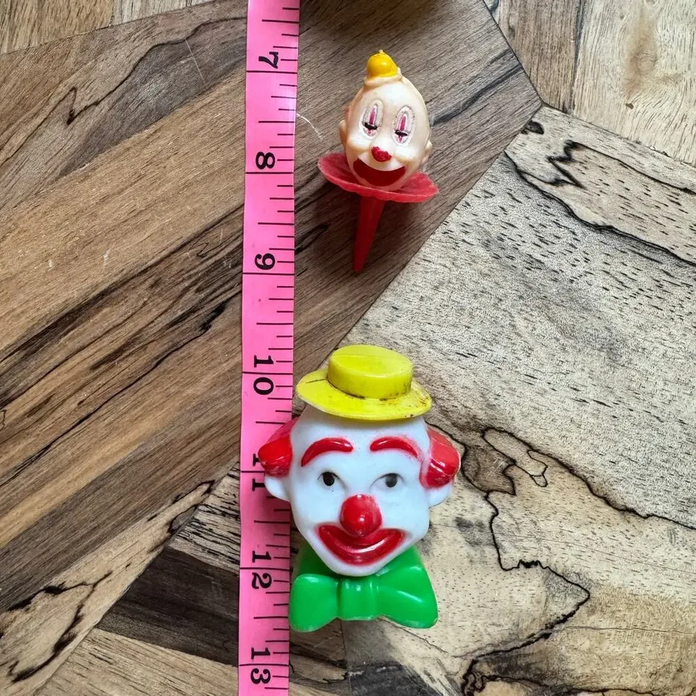 Vintage Plastic Clown Cupcake Picks, Retro Circus Cake Toppers Lot, 1970s 1980s